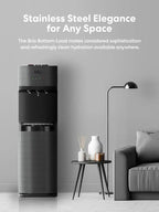 Self-Cleaning Bottom-Loading Water Cooler, Black Stainless Steel, 5 Gallons, 13.5in D x 12in W x 40.5in H