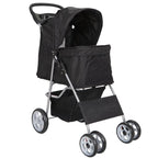 HomGarden 4 Wheel Foldable Pet Stroller Carrier Cart With Storage Basket And Cup Holder - Black