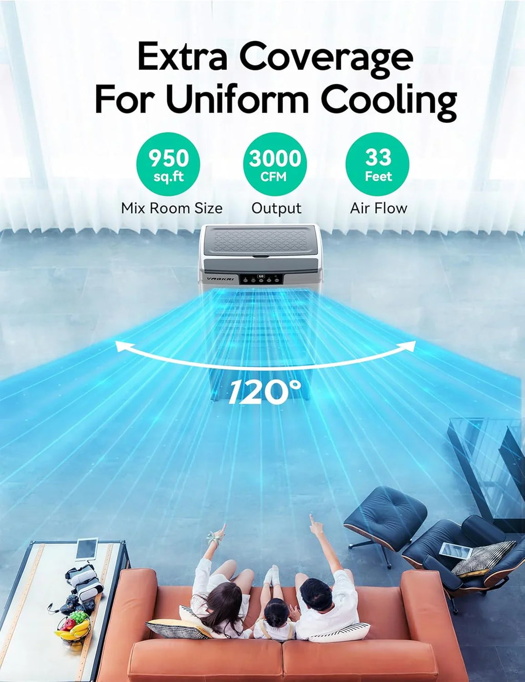 VAGKRI Evaporative Air Cooler, 2100CFM, 8 Gallon, White