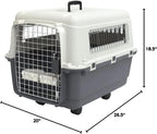 SportPet Designs Plastic Airline Approved Rolling Dog Kennel With Wire Door, XXX-Large, Gray, 48in L x 32in W x 36in H