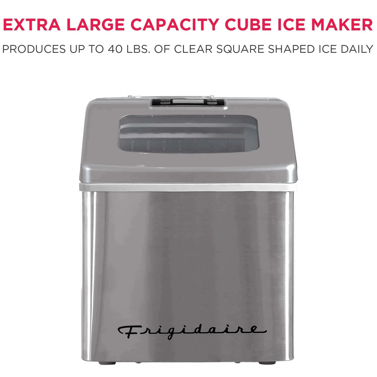 Frigidaire Countertop Clear Square Ice Maker, 40 lbs. Per Day - Stainless Steel