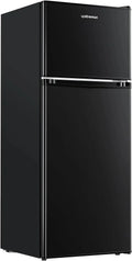 Upstreman 4 Cubic Feet Double Door Mini Refrigerator With Freezer, Black - BR401