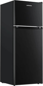 Upstreman 4 Cubic Feet Double Door Mini Refrigerator With Freezer, Black - BR401