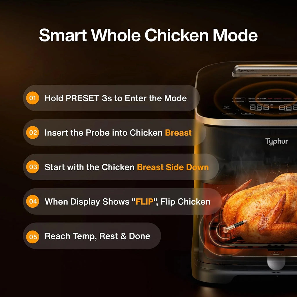 Typhur Sync AI Smart Air Fryer, 8QT Ceramic, Wireless Meat Thermometer, 450F, 120V
