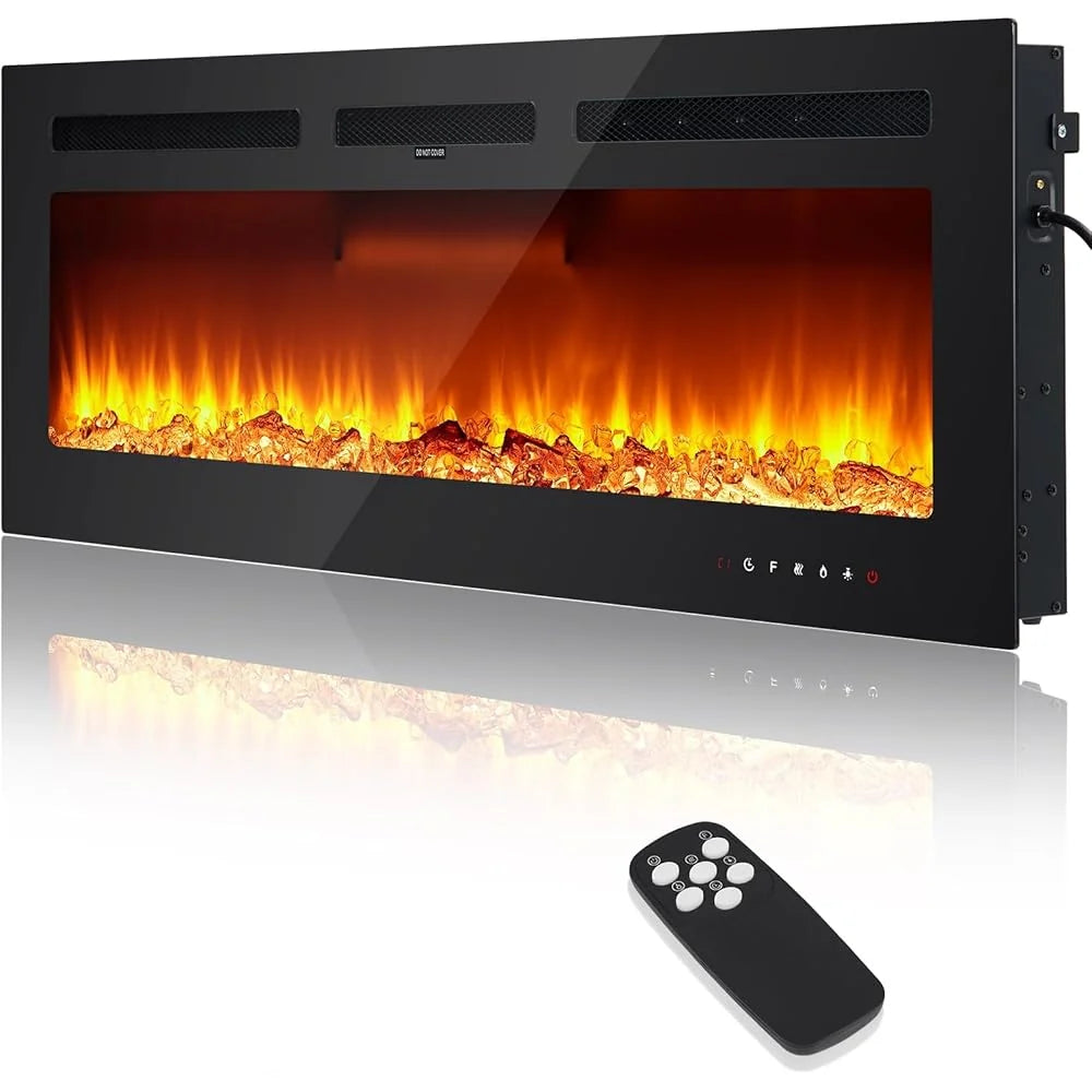 Electric Fireplace 60-Inch Recessed And Wall-Mounted Heater