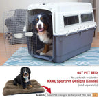 SportPet Designs Plastic Airline Approved Rolling Dog Kennel With Wire Door, XXX-Large, Gray, 48in L x 32in W x 36in H