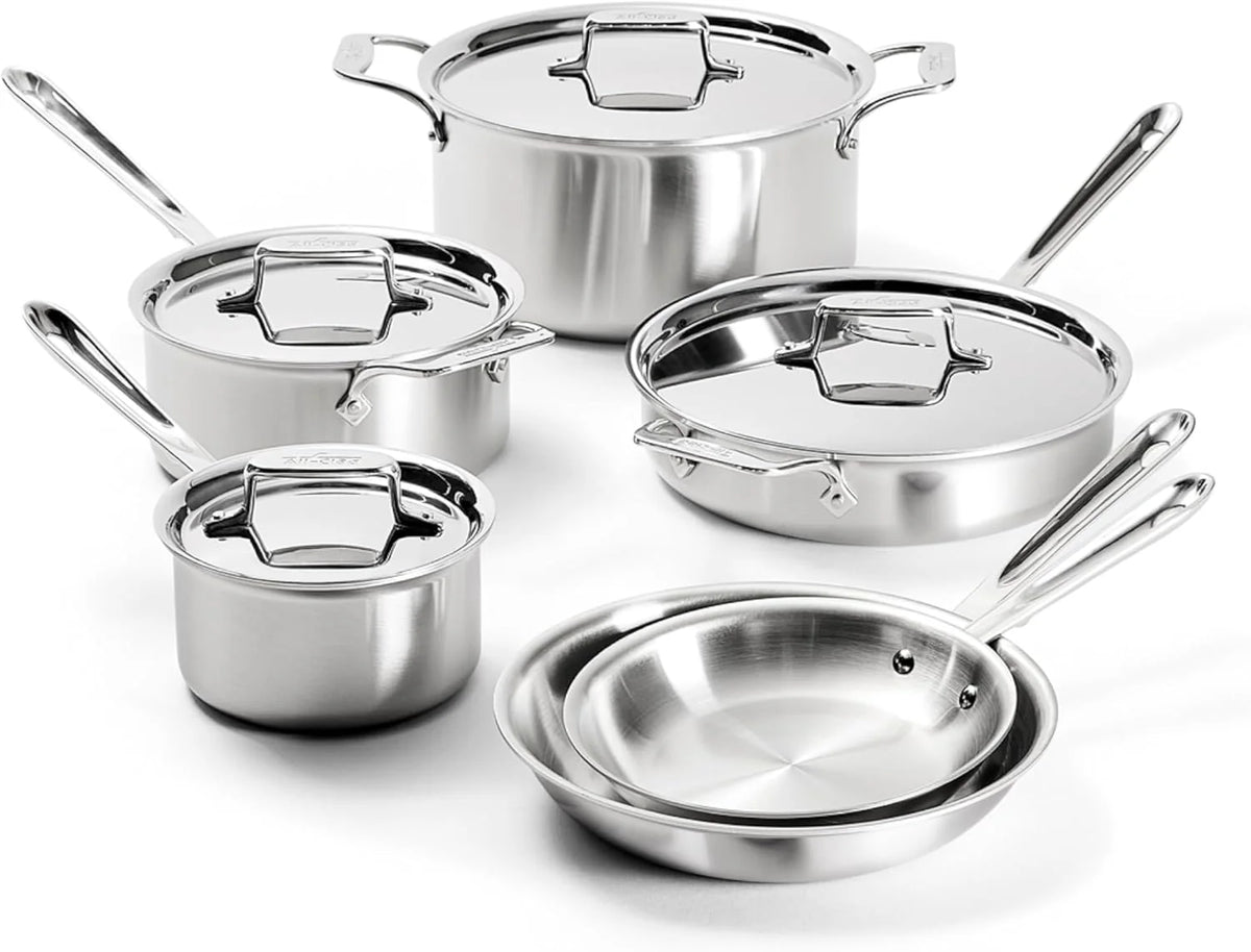 All-Clad Stainless Steel 10 Piece Cookware Set, Made In USA - D5