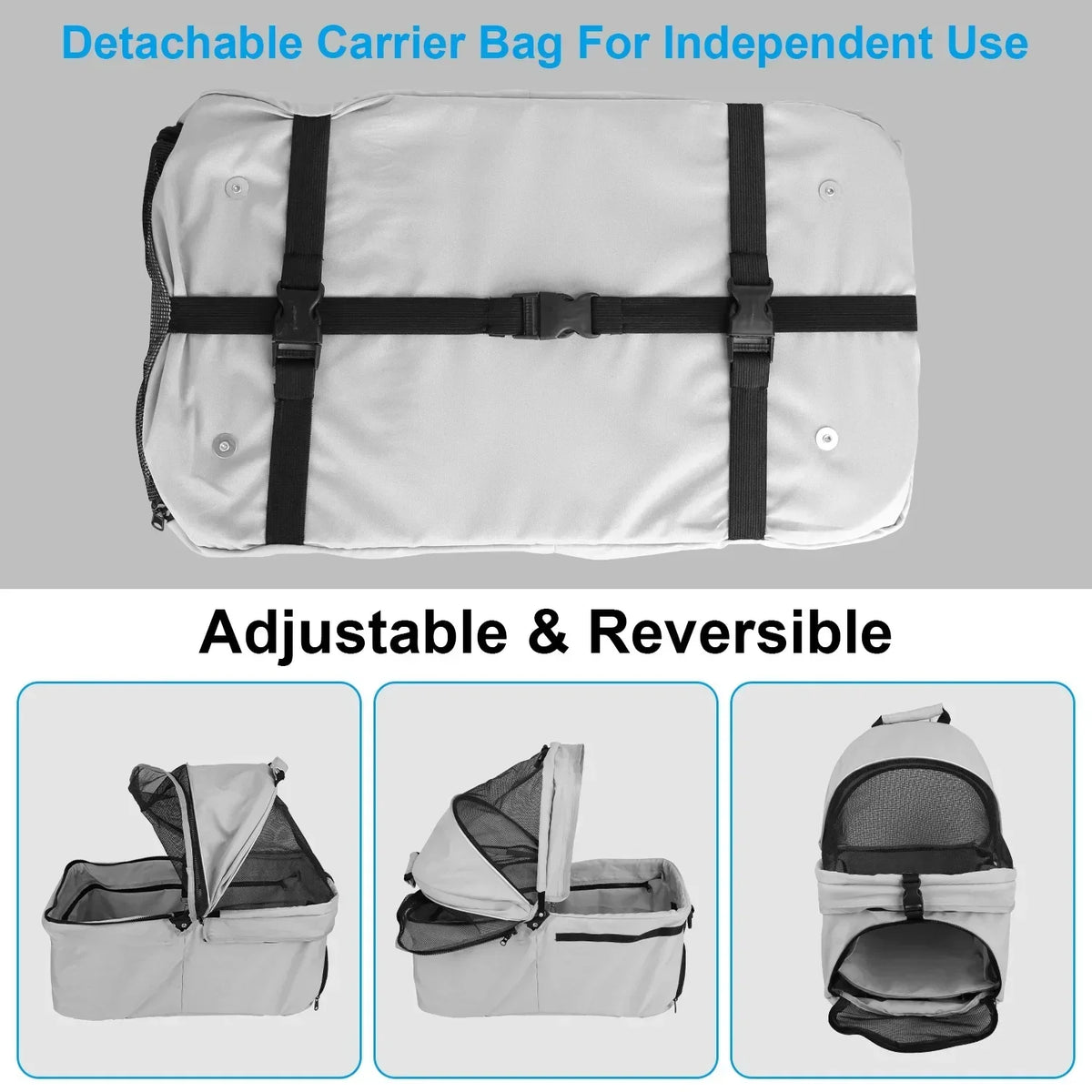 iMounTEK 4-Wheel Foldable Pet Stroller With Removable Liner And Storage Basket - Gray