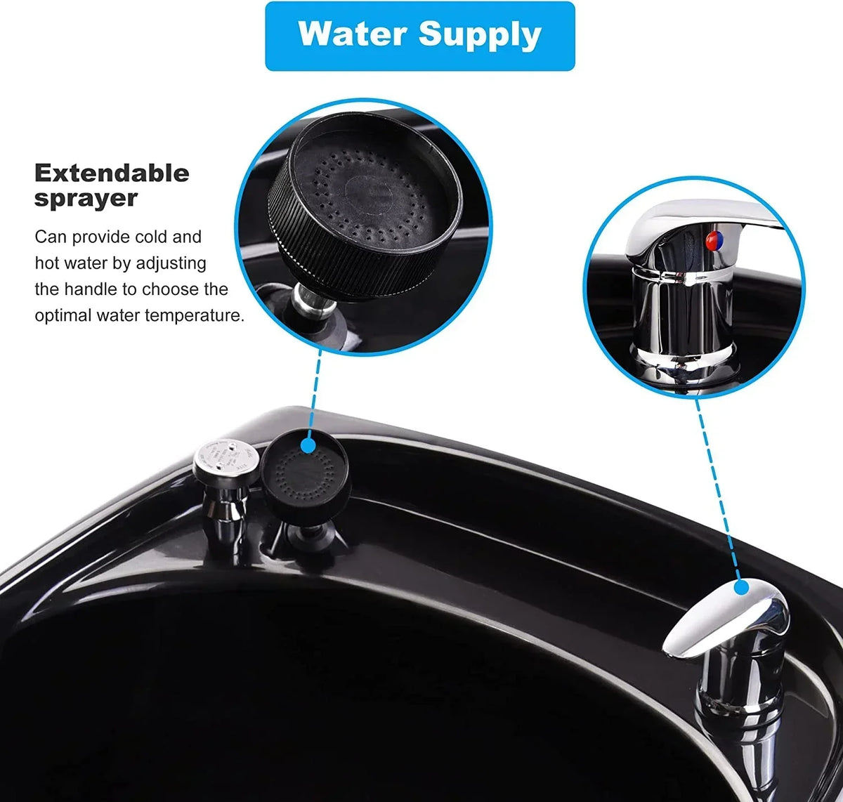 AW Wall-Mounted Shampoo Bowl Kit With Sprayer, Neck Rest And CUPC Vacuum Breaker