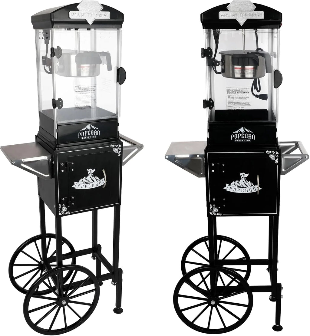 RENDGO Popcorn Maker Machine With Cart, 10 Oz Kettle, 60 Cups, Black