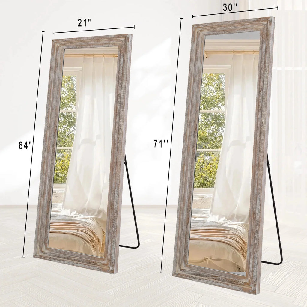BEAUTYPEAK Full Length Floor Mirror With Stand, 64 x 21 in, Retro White