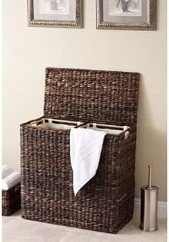 Sofia + Sam Oversized Divided Seagrass Hamper With 2 Canvas Liners, 28 x 14 x 27 Inches - 4602