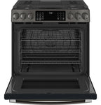 GE APPLIANCES Profile 30in Smart Slide-In Front-Control Gas Range, Black Stainless - PGS930BPTS