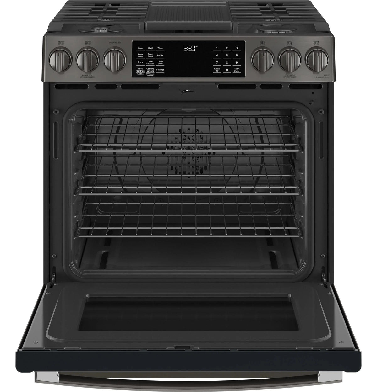 GE APPLIANCES Profile 30in Smart Slide-In Front-Control Gas Range, Black Stainless - PGS930BPTS