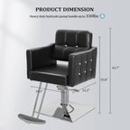 OmySalon Hydraulic Barber Chair, Black - 19.3 Inch Wide, 330Lbs Capacity