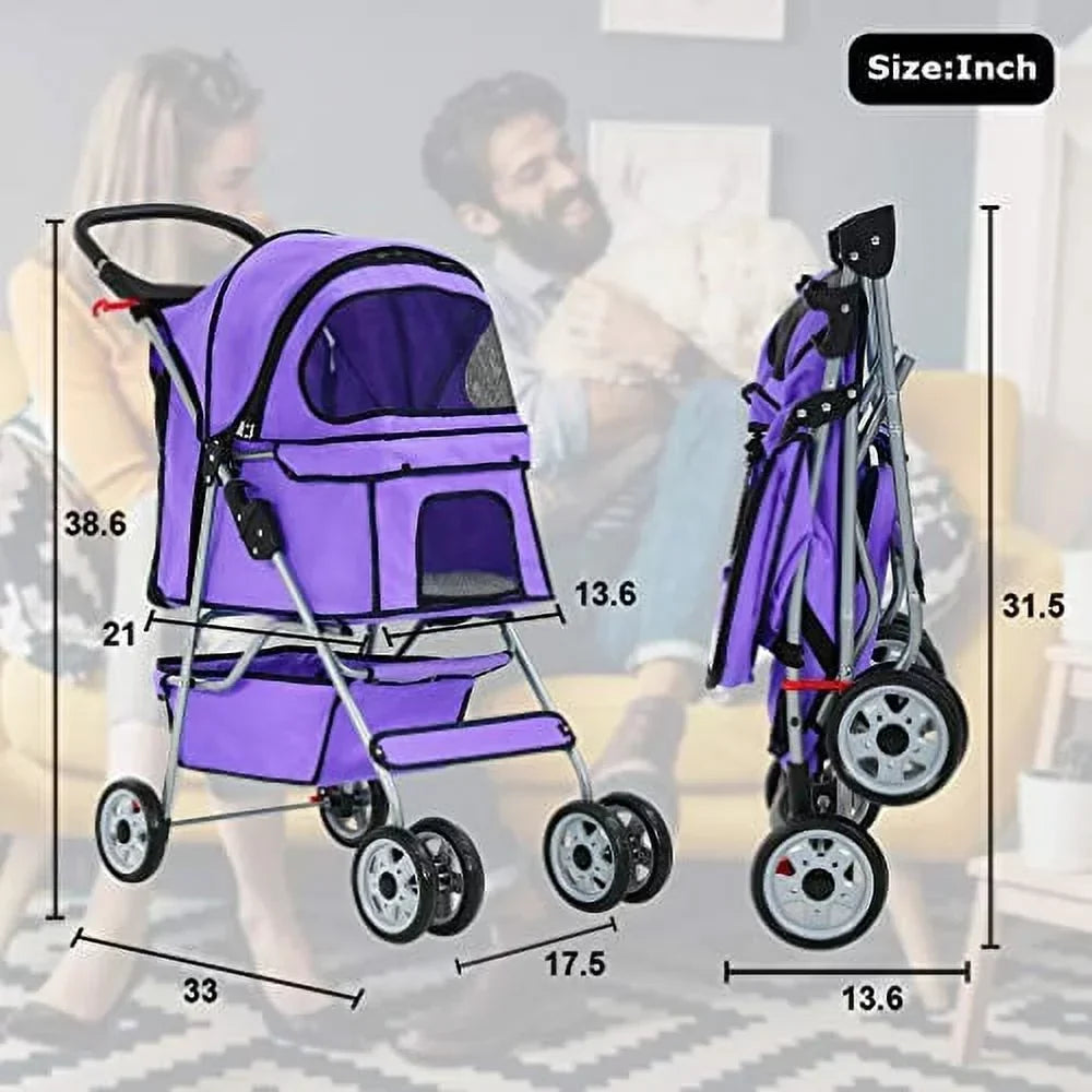 BestPet Cat Carrier Stroller, 4 Wheels, Purple