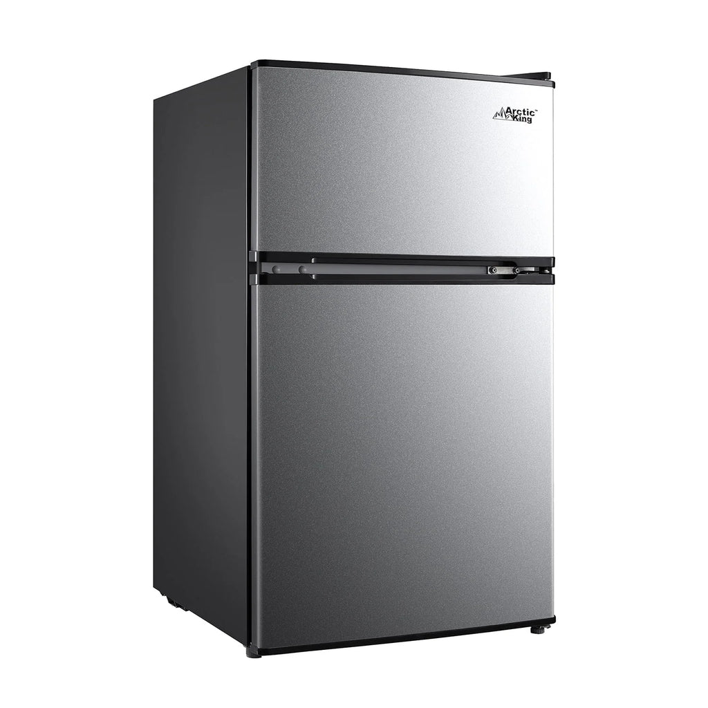 Arctic King Two-Door Mini Fridge With Freezer, 3.2 Cu. Ft., Stainless Steel