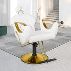LUXMARS Reclining Hydraulic Barber Chair, White, 40 Inches To 46 Inches