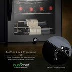 NutriChef Compressor Wine Cooler Refrigerator, 28 Bottle, Black Glass Door