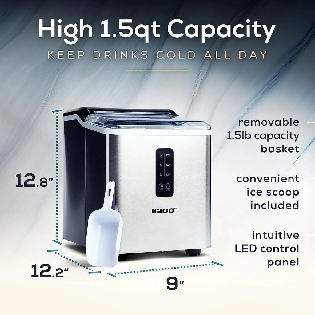 Igloo Self-Cleaning Countertop Ice Maker, 1.5 qt, 26 lbs/24 Hours, Aqua