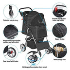 BBBuy 4-Wheel Foldable Pet Stroller, 33 Pounds, Black