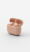 In-ear headphones with blush peach casing