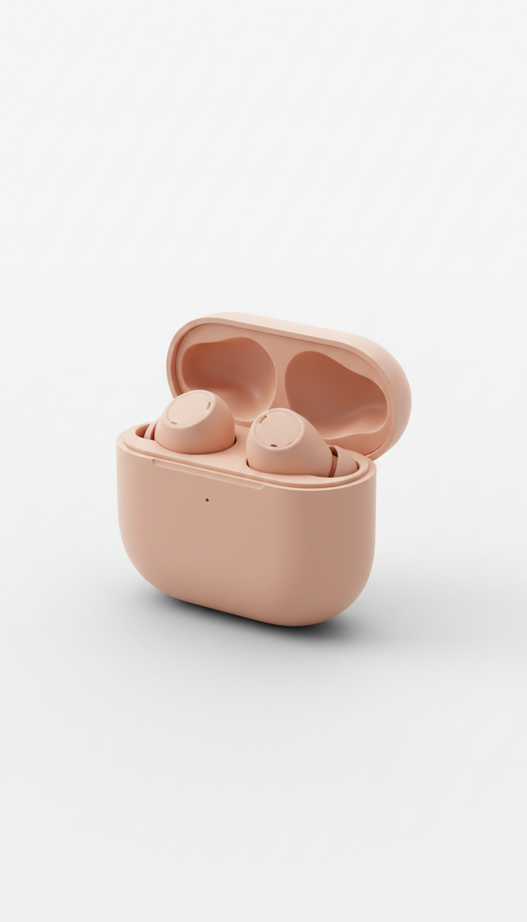 In-ear headphones with blush peach casing