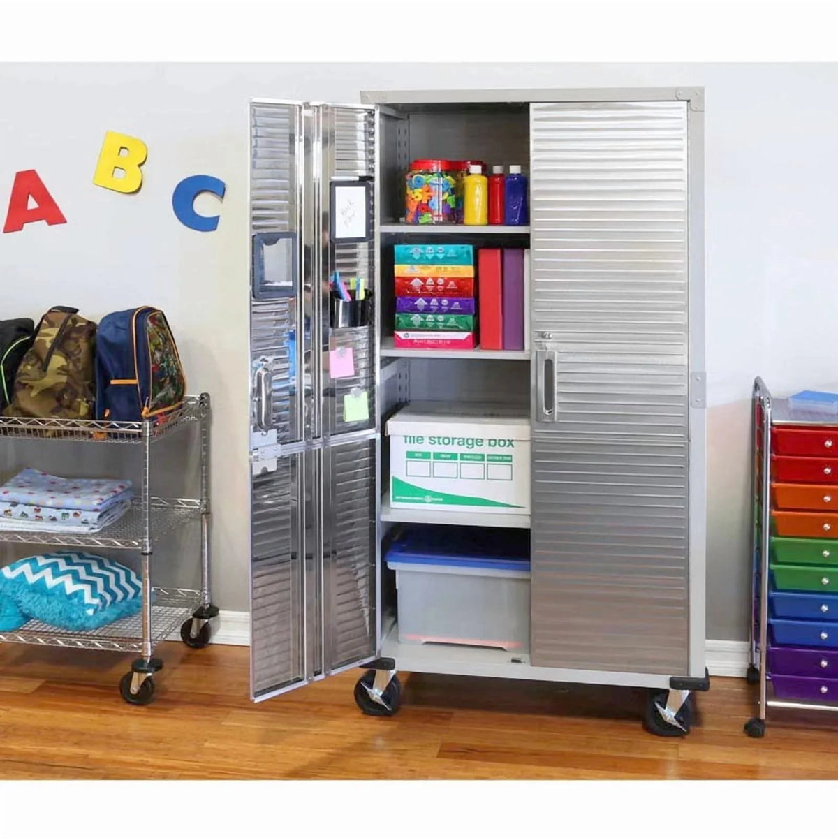 Seville Classics UltraHD Rolling Storage Cabinet, Granite, 36in W x 18in D x 72in H