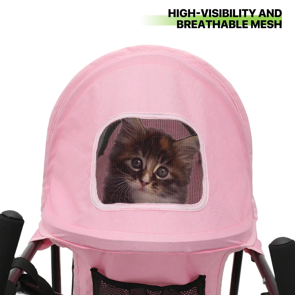 Magshion 4 Wheel Foldable Pet Stroller for Small Medium Dogs, Pink, 22 lbs