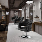 OmySalon Barber Styling Chair With Hydraulic Pump, 360 Swivel And Footrest - Black