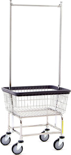 R&B Wire Products Heavy Duty Wire Laundry Cart With Double Rod Rack, Chrome - 100CEC58C
