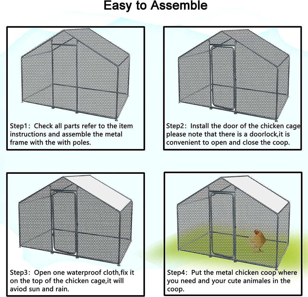 Phonjoroo Metal Chicken Coop With Run Cover, 10 ft L x 6.6 ft W x 6.6 ft H (79.2 in H x 79.2 in W x 120 in D)