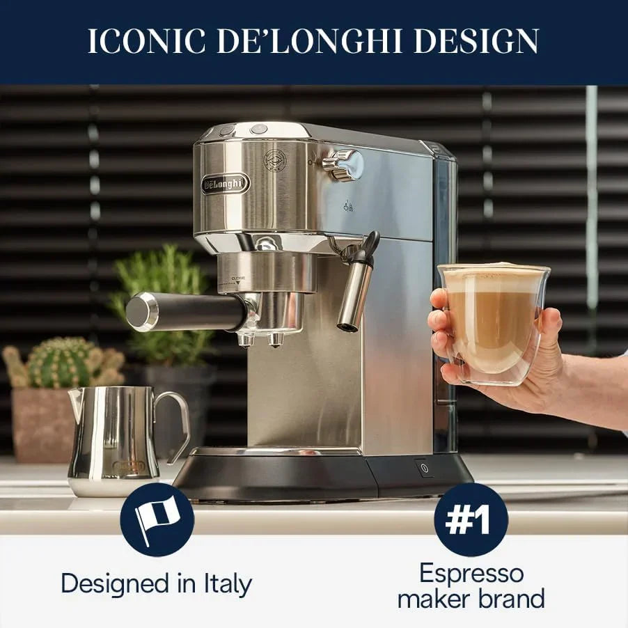 De'Longhi Dedica Espresso Machine With Manual Milk Frother, 1 Liters, Silver - EC680M