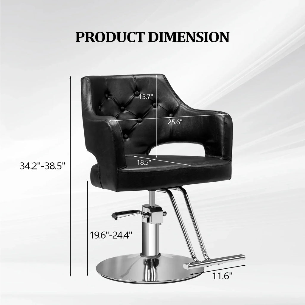 OmySalon Barber Styling Chair With Hydraulic Pump, 360 Swivel And Footrest - Black