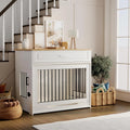Wooden Dog Crate Furniture With Flip-Up Door, Rotating Bowls And Storage Drawer - 95L x 85W x 60H Centimetres