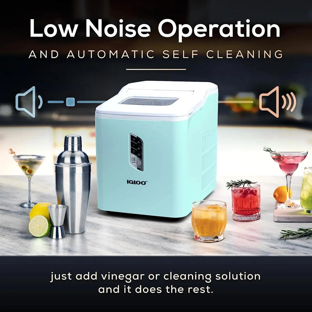 Igloo Self-Cleaning Countertop Ice Maker, 1.5 qt, 26 lbs/24 Hours, Aqua