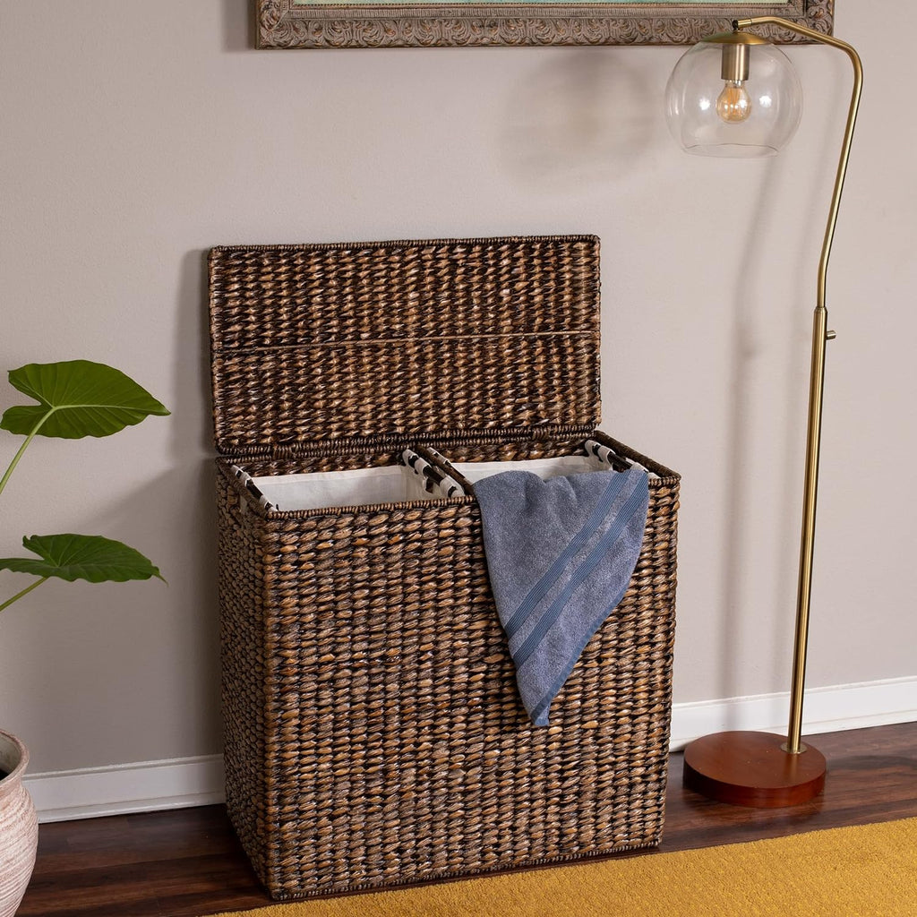 Sofia + Sam Oversized Divided Seagrass Hamper With 2 Canvas Liners, 28 x 14 x 27 Inches - 4602