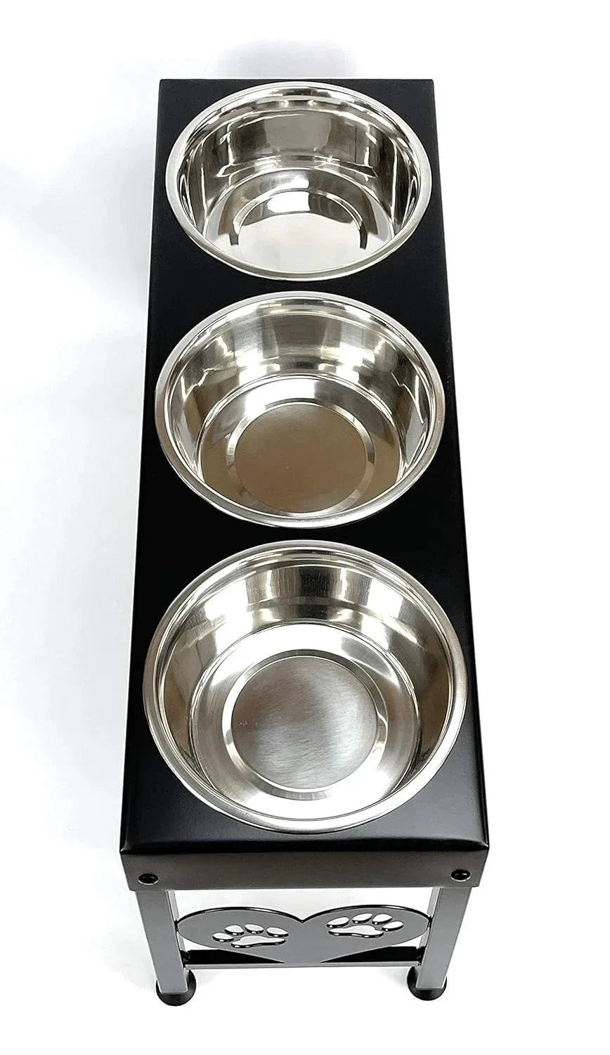 Elevated Triple Dog Feeding Station With 3-Quart Stainless Steel Bowls, 16 Inch Tall