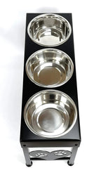 Elevated Triple Dog Feeding Station With 3-Quart Stainless Steel Bowls, 16 Inch Tall