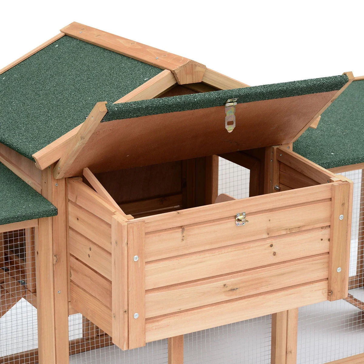 PawHut Wooden Outdoor Chicken Coop With Nesting Box, Double Runs, Removable Tray And Ramps - 80 inch