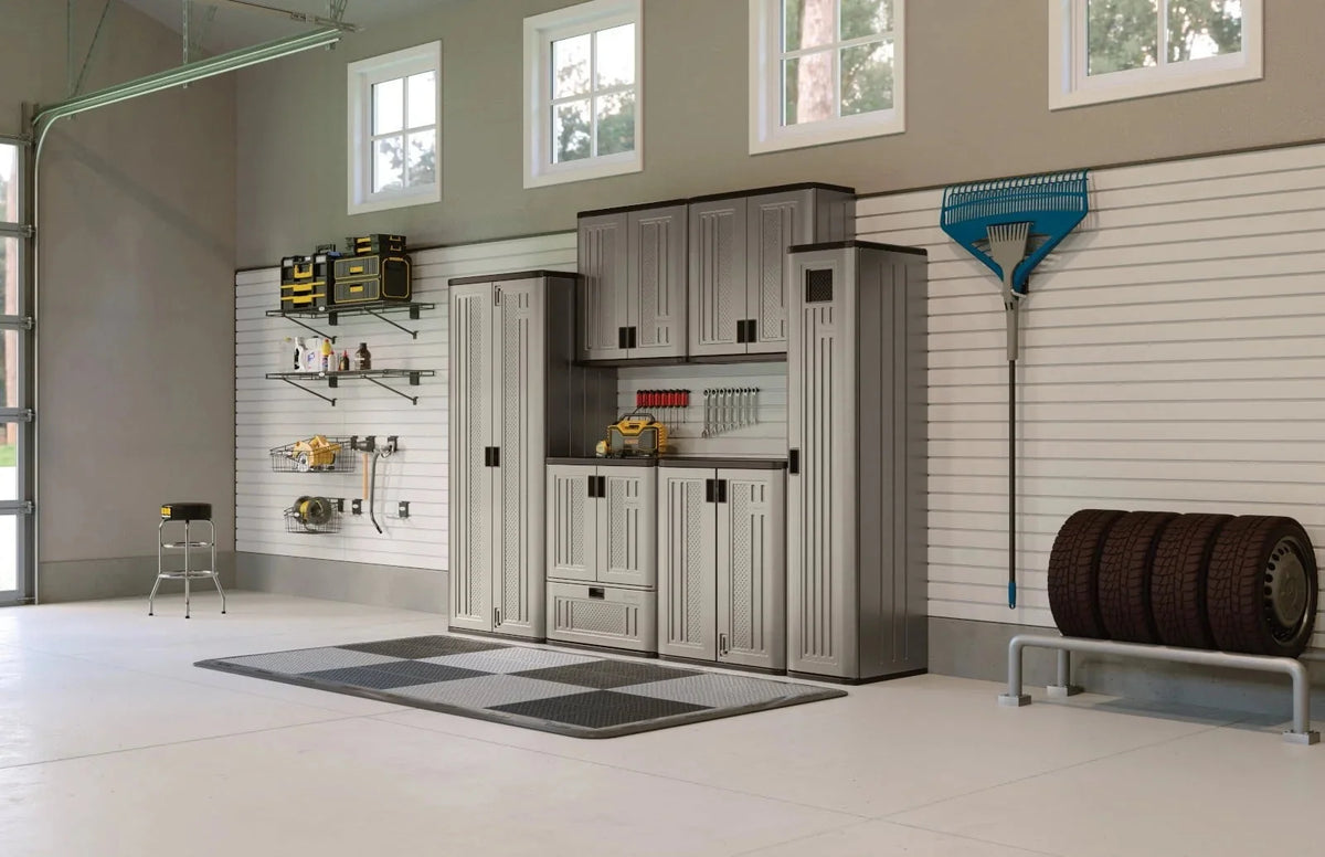 Suncast Single Drawer Resin Base Storage Cabinet - Platinum Metallic