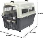 SportPet Designs Plastic Airline Approved Rolling Dog Kennel With Wire Door, XXX-Large, Gray, 48in L x 32in W x 36in H