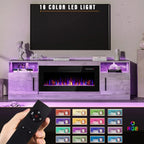 Waleaf TV Stand With 18 in Electric Fireplace And Adjustable Glass Shelves - TVs Up To 65 inch
