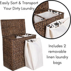 Sofia + Sam Oversized Divided Seagrass Hamper With 2 Canvas Liners, 28 x 14 x 27 Inches - 4602