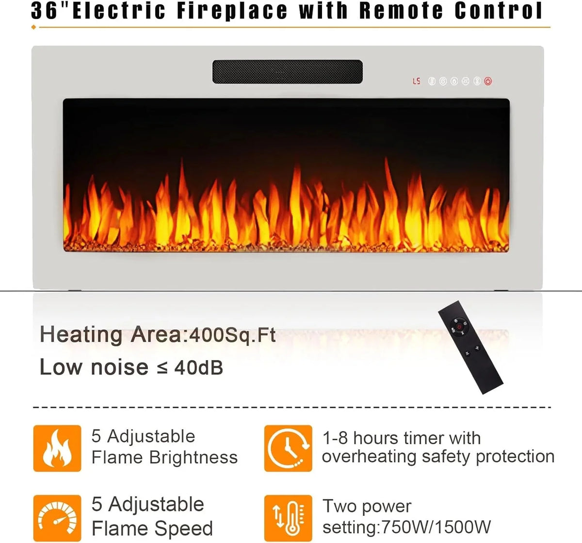 Waleaf TV Stand With 18 in Electric Fireplace And Adjustable Glass Shelves - TVs Up To 65 inch