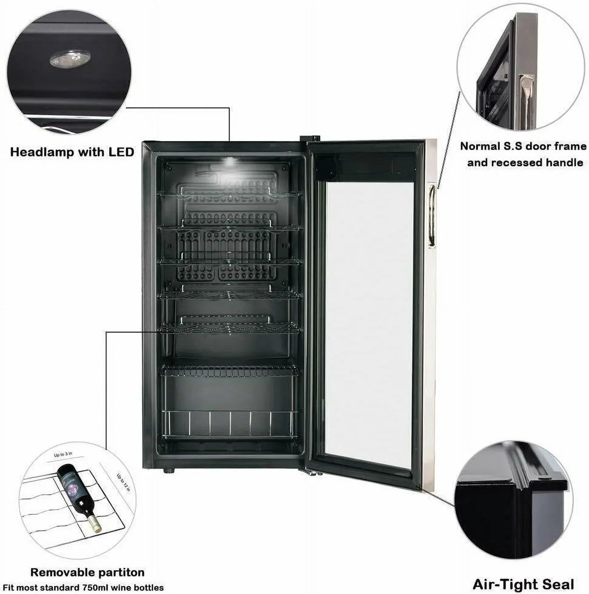 Smad Compressor Wine Cooler 3.1 Cu ft 28 Bottles Stainless Steel Door 110V - JC-88E-2 / D-JC-88E/H