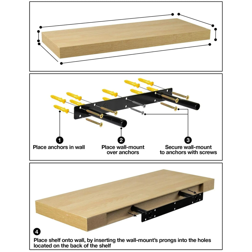 24 Inch Extra Long Floating Wall Shelf Set, 2 Count