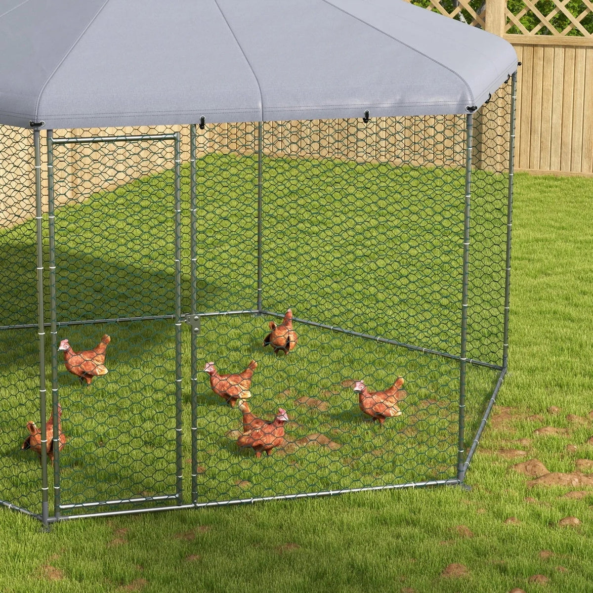 PawHut Large Metal Coop Run With Waterproof Anti-UV Cover, 13 ft x 11.4 ft x 8.6 ft