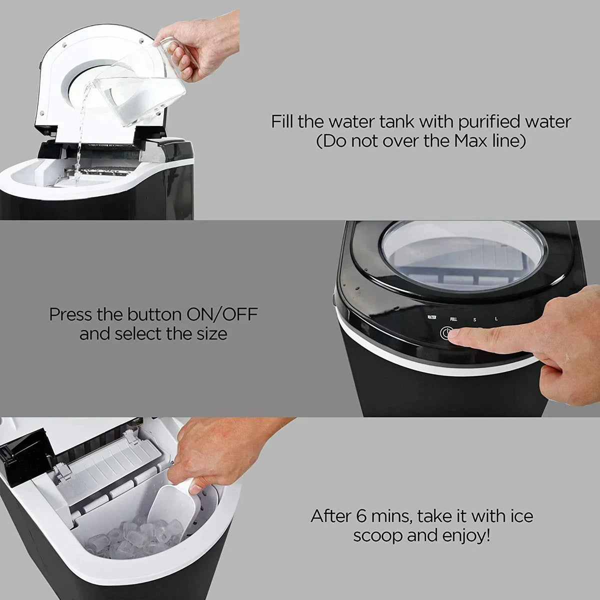 Caynel Portable Ice Maker, 26 lbs/24 Hrs, 2 Ice Sizes, 2-Liter/68 oz Water Reservoir