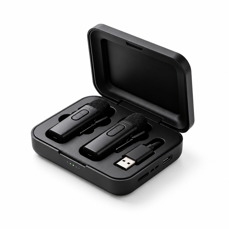 Dual Wireless Lavalier Microphone with Charging Case
